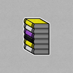 Nonbinary Pile of Books Waterproof LGBTQ+ Sticker