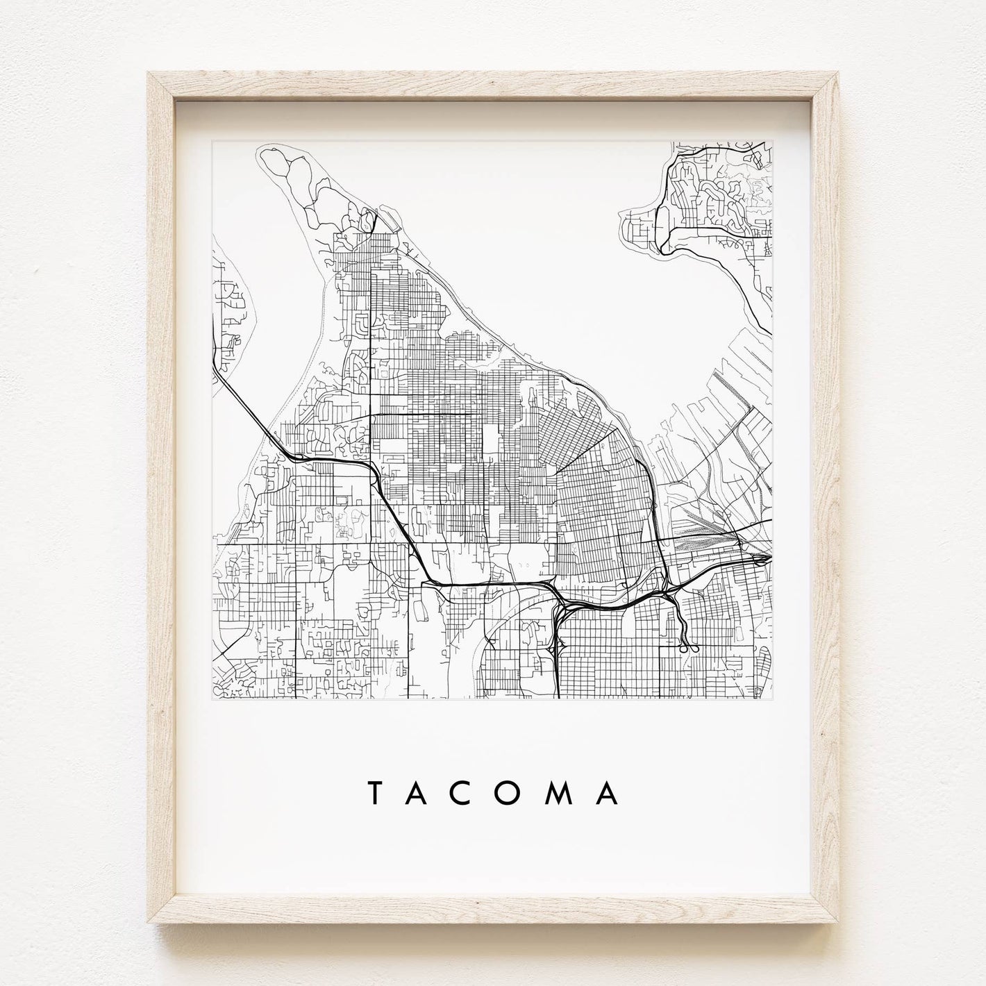 Tacoma Washington City Lines Map ART PRINT