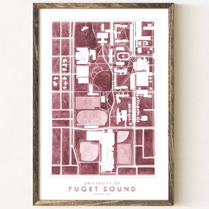 University of Puget Sound Watercolor Campus Map Art PRINT