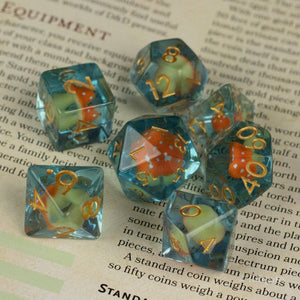 Orange + Blue Resin Mushroom Dice Set