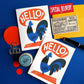 Hello! Rooster Risograph Greeting Card