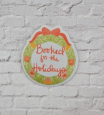 Booked for the Holidays Book Wreath Sticker for Book Lovers