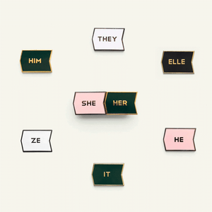 Mix + Match Magnetic Enamel Pronoun Badge Tiles Only: Her / Black & Gold Tiles