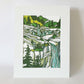 Mountain Waterfall Landscape Matted Art Print 8.5x11