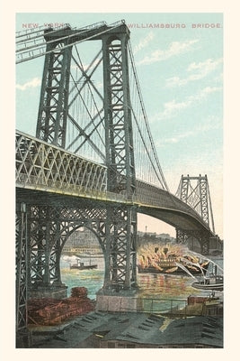 Vintage Journal Boat on Fire under Williamsburg Bridge, New York City by Found Image Press