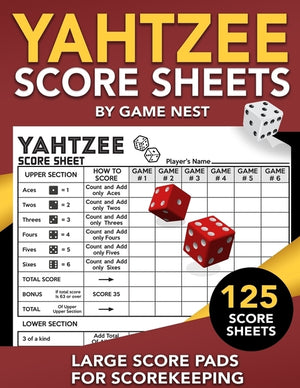 Yahtzee Score Sheets: 125 Large Score Pads for Scorekeeping 8.5" x 11" Yahtzee Score Cards by Nest, Game