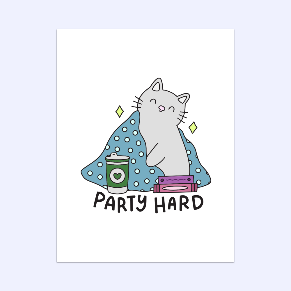 Party Hard Cat Greeting Card