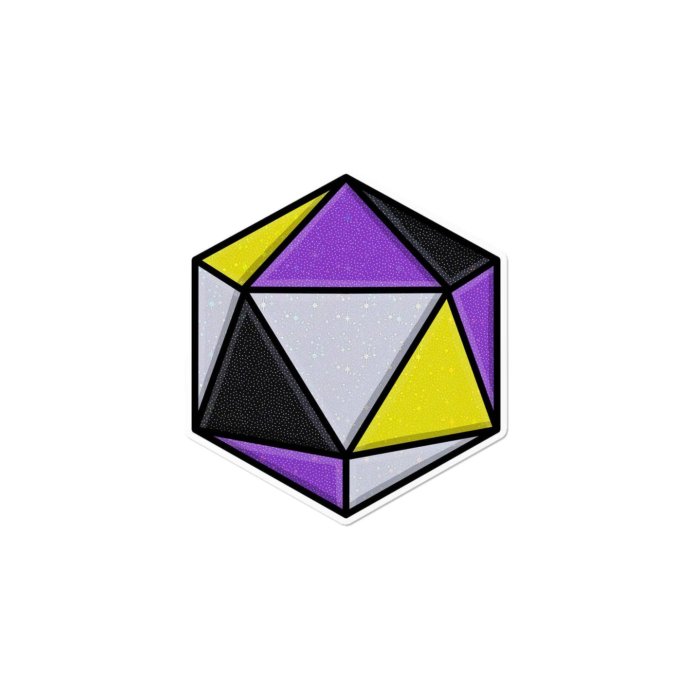 Holographic Nonbinary D20 Dice Waterproof LGBTQ+ Sticker