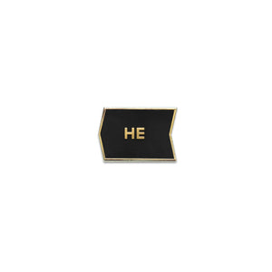 Mix + Match Magnetic Enamel Pronoun Badge Tiles Only: He / Black & Gold Tiles