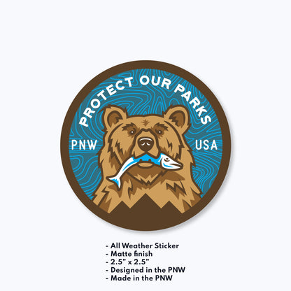 Protect Our Parks Bear PNW Sticker