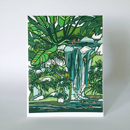 Tropical Waterfall Living Blank Notecard / Art Greeting Card