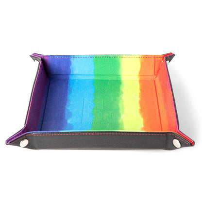 Velvet Folding Dice Tray with Leather Backing: Water Rainbow