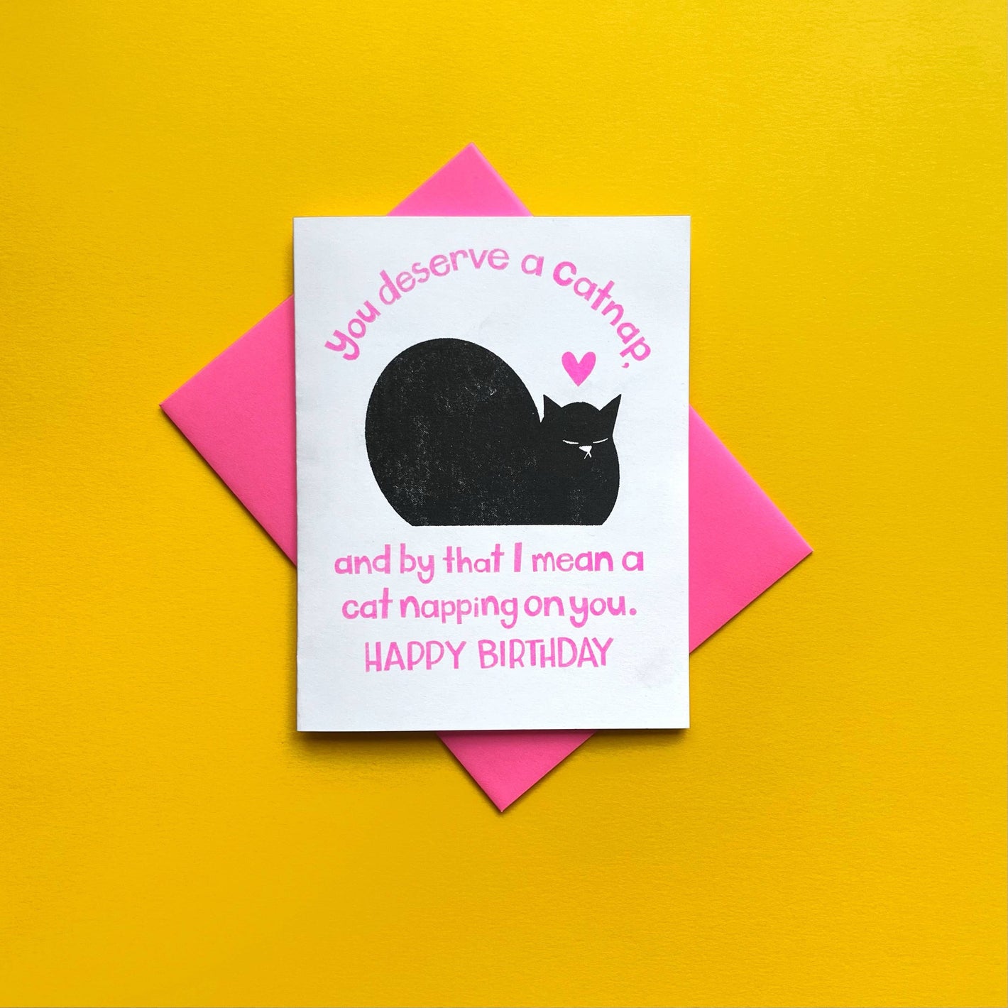 Cat Nap Birthday Risograph Greeting Card